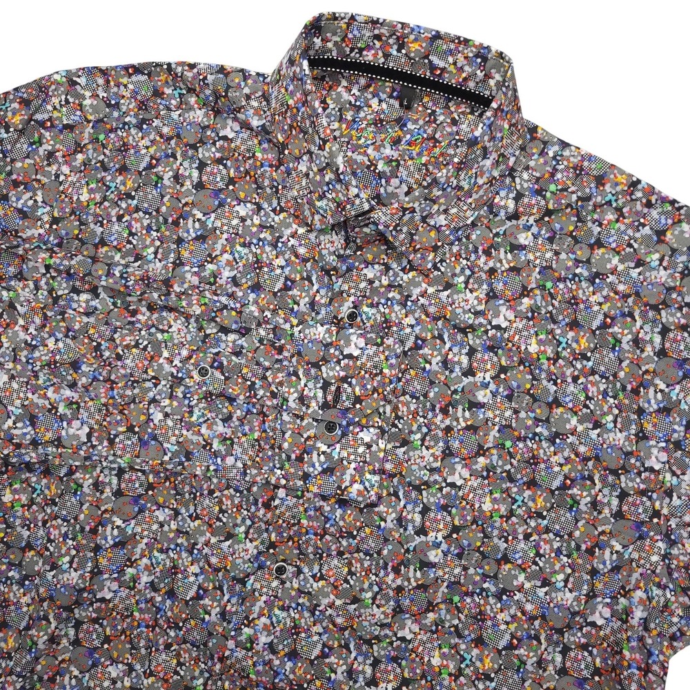 Visconti‎ Black Shirt Mens Large Multicolor Graphic Long Sleeve Button Up Casual
